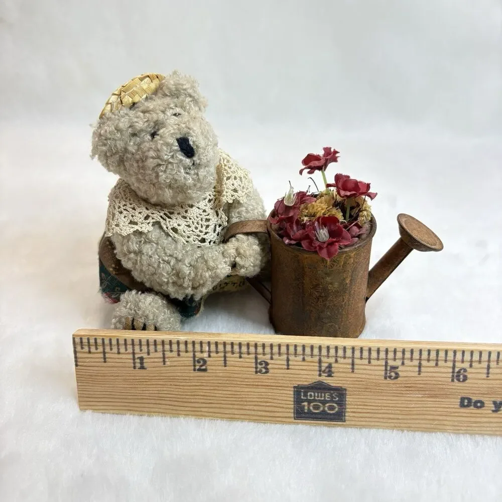 Adorable Vintage Hand Made Small Batch Teddy Bear With Watering Can And Flowers